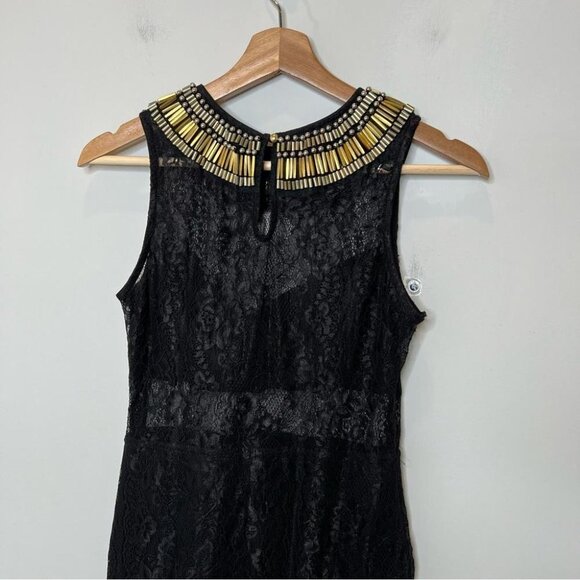 Forever 21 Womens Size Small Black Lace Sheer Sheath Dress Sleeveless Beaded - Picture 5 of 10